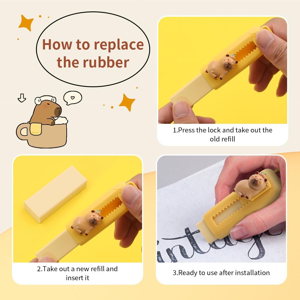 Capybara Erasers Set Cartoon Design Retractable Eraser For Drawing Exams Kids Students Back To Scho 4