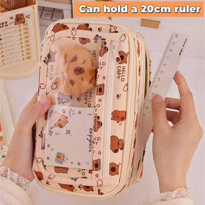 Capybara Multi-Layer Large Capacity Pencil Case, Cute Cartoon Stationery Organizer, Pen Pouch Back to School Gift