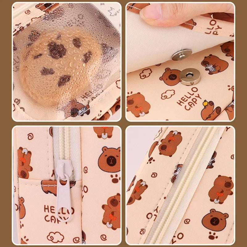 Capybara Multi-Layer Large Capacity Pencil Case, Cute Cartoon Stationery Organizer, Pen Pouch Back to School Gift