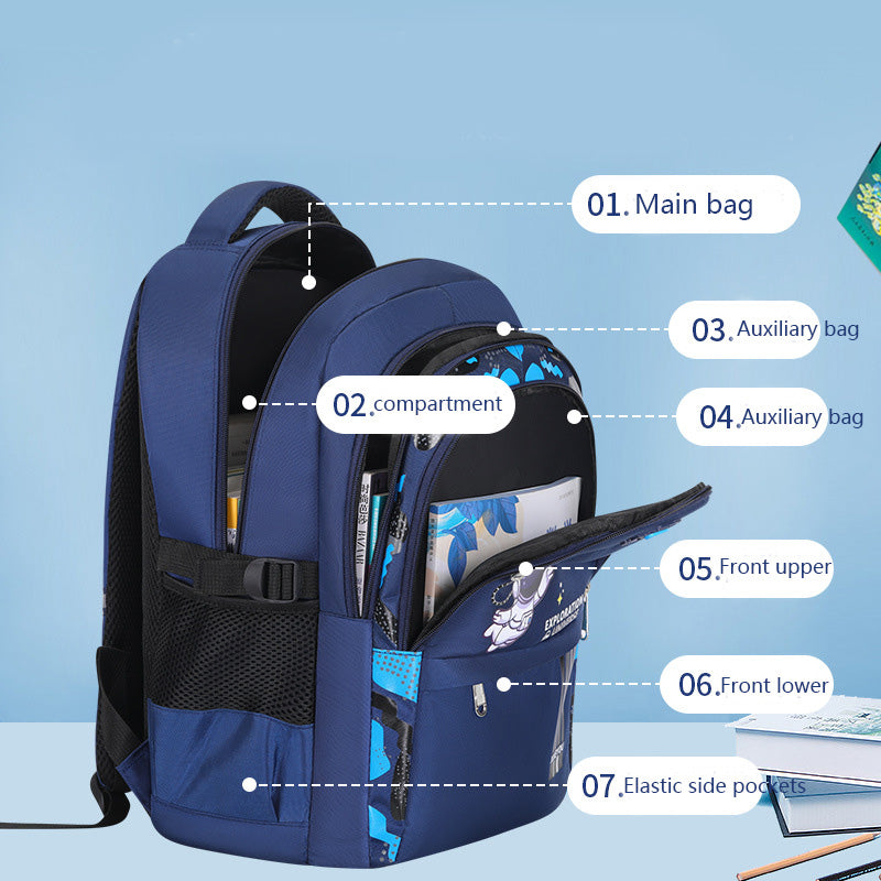 Children School Bags Kids Backpack for Boys Astronaut Theme, Waterproof Primary Book Bag, Back to School Gift