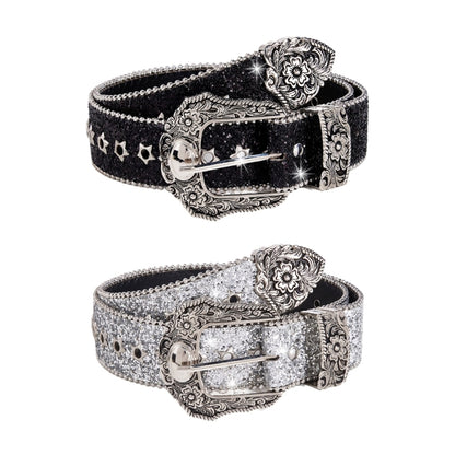 Sequined Waist Belt for Jeans – Rock & Roll Hip Hop Style with Glinting Buckle