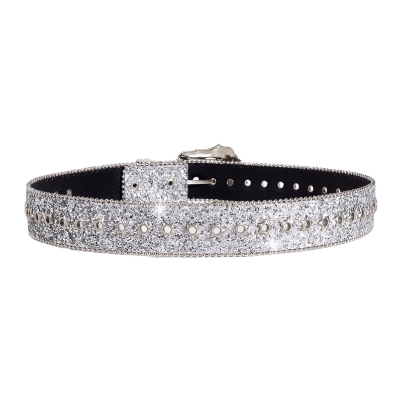 Sequined Waist Belt for Jeans – Rock & Roll Hip Hop Style with Glinting Buckle