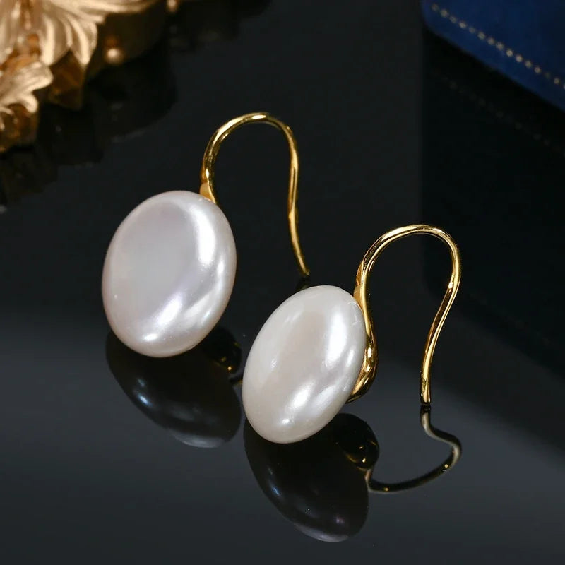 White Button Shape Baroque Pearl Earring 925 Sterling Silver Ear Hook Jewelry For Women 1