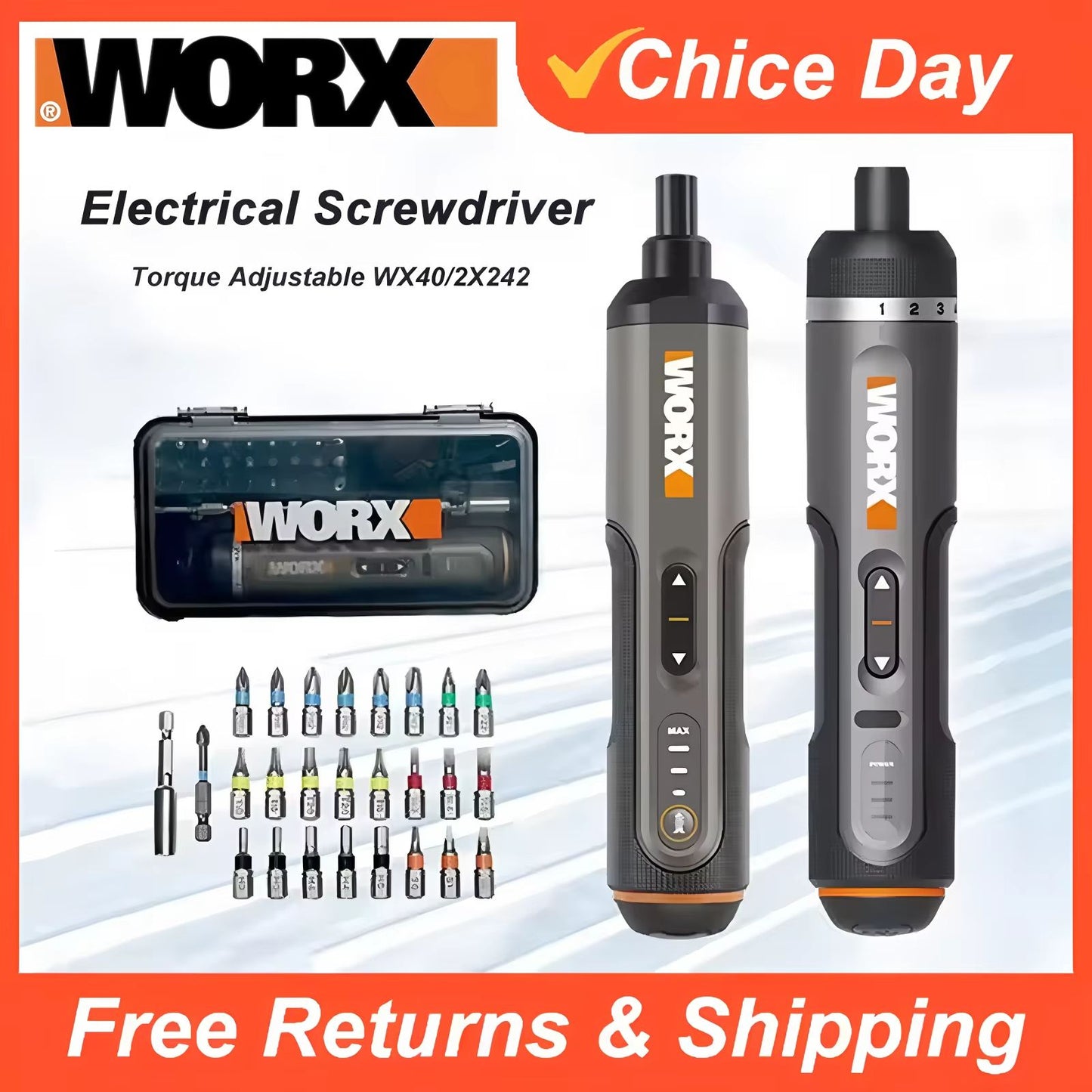 Worx WX242 Smart Cordless Electric Screwdriver Kit – 30-Bit USB Rechargeable Set