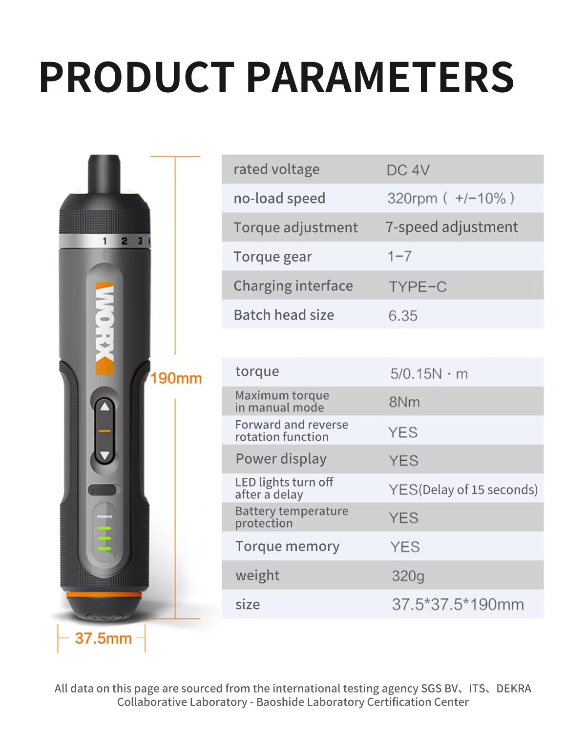 Worx WX242 Smart Cordless Electric Screwdriver Kit  30Bit USB Rechargeable Set 7