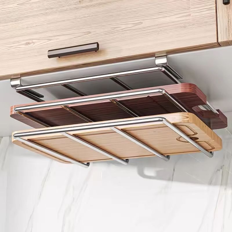 Stainless Steel Under Cabinet Cutting Board & Pot Lid Organizer Rack