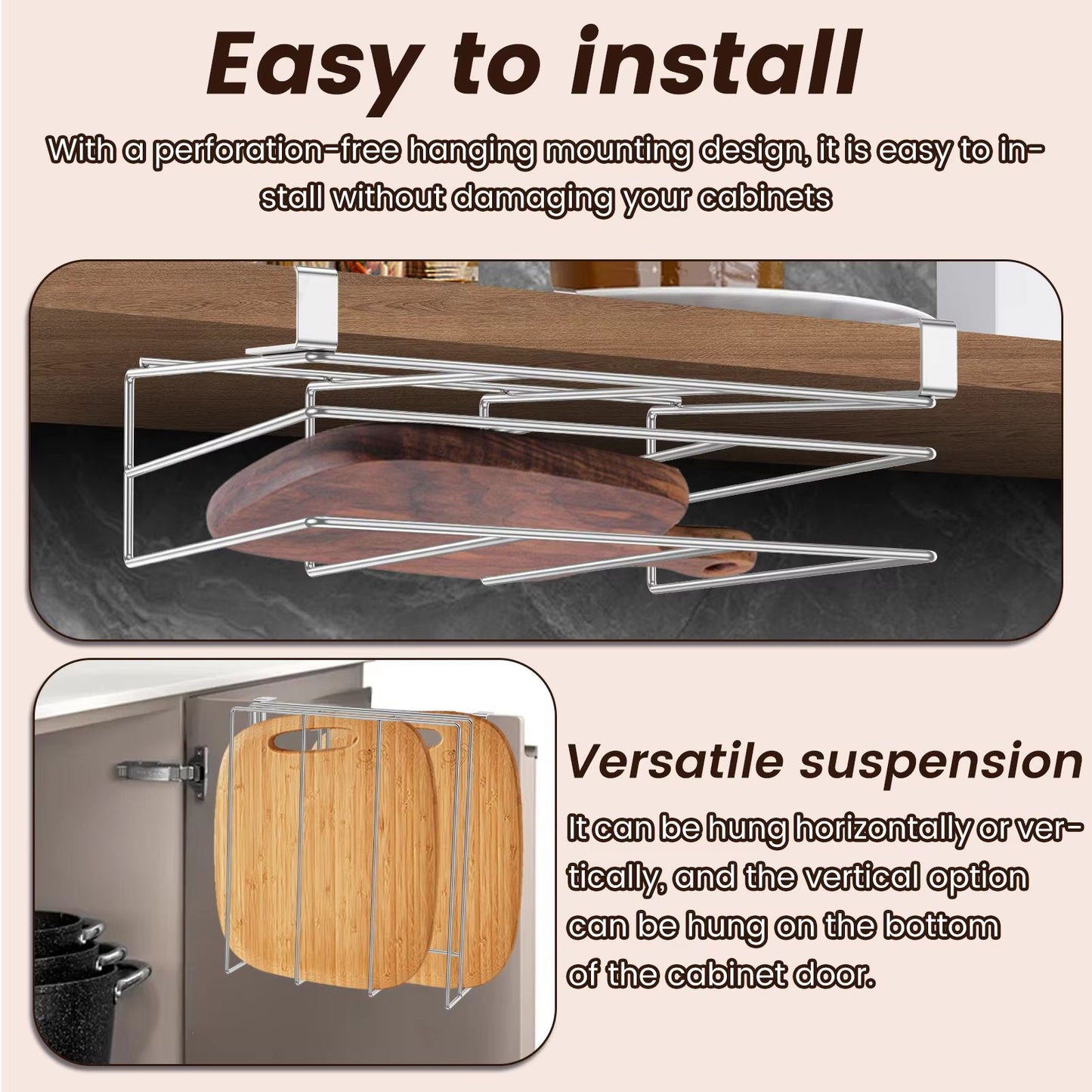 Stainless Steel Under Cabinet Cutting Board  Pot Lid Organizer Rack 2