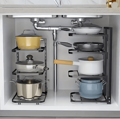 Adjustarack Multi Layer Adjustable Pot Rack Organizer Stainless Steel Kitchen Pot Storage Rack