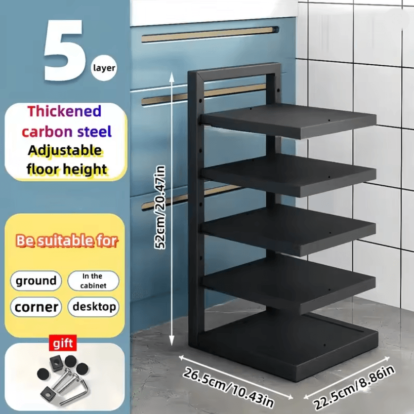 Adjustarack Multi Layer Adjustable Pot Rack Organizer Stainless Steel Kitchen Pot Storage Rack 5