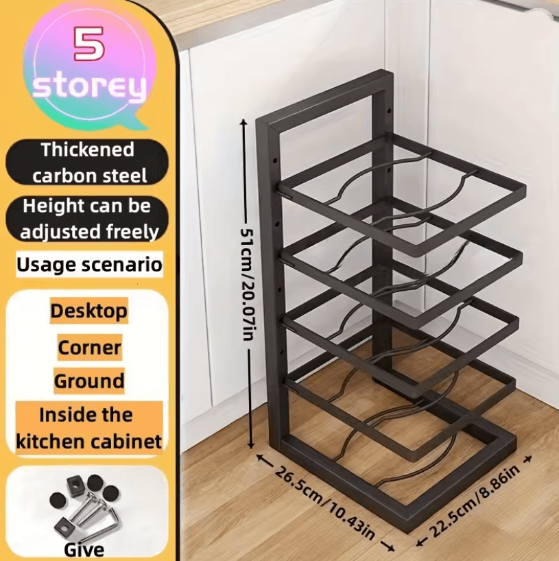 Adjustarack Multi Layer Adjustable Pot Rack Organizer Stainless Steel Kitchen Pot Storage Rack 7
