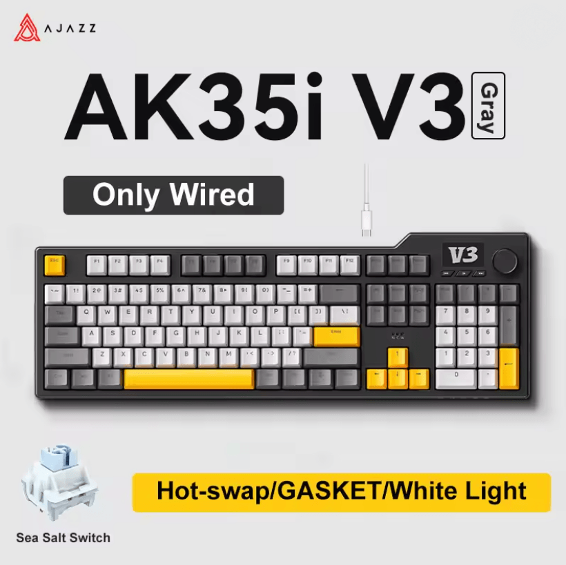 Ajazz AK35I V3 MAX Gasket Mechanical Keyboard TriMode Wired Bluetooth Wireless Gaming Keyboard 8