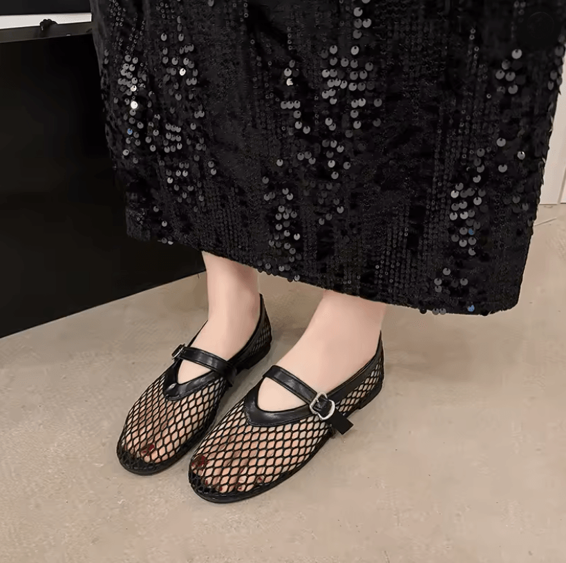 SummerBreeze Fishnet Mary Jane Flats Breathable Round Toe Casual Shoes 1