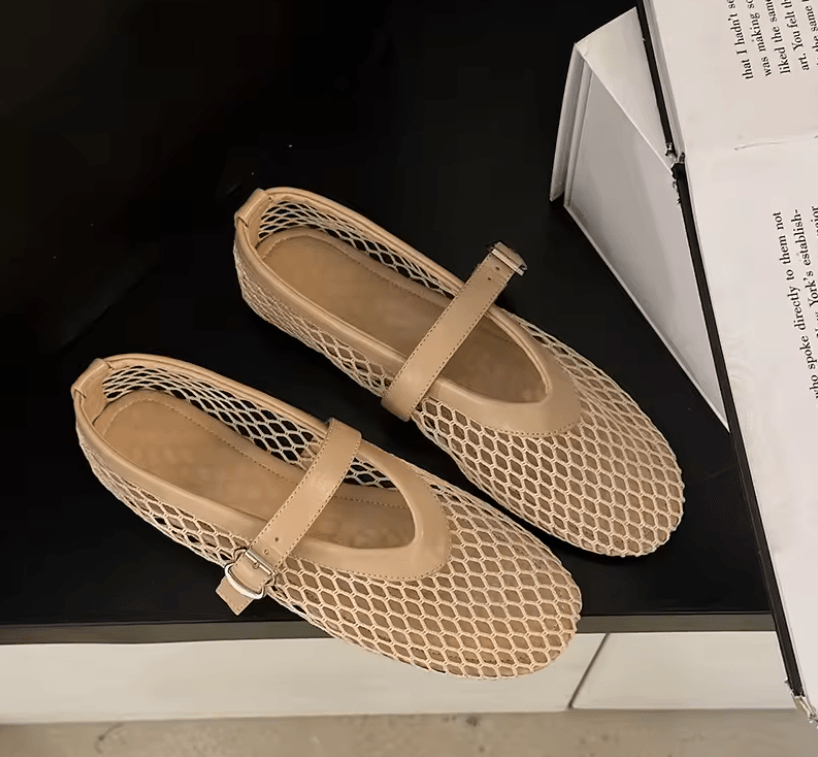 SummerBreeze Fishnet Mary Jane Flats Breathable Round Toe Casual Shoes 3