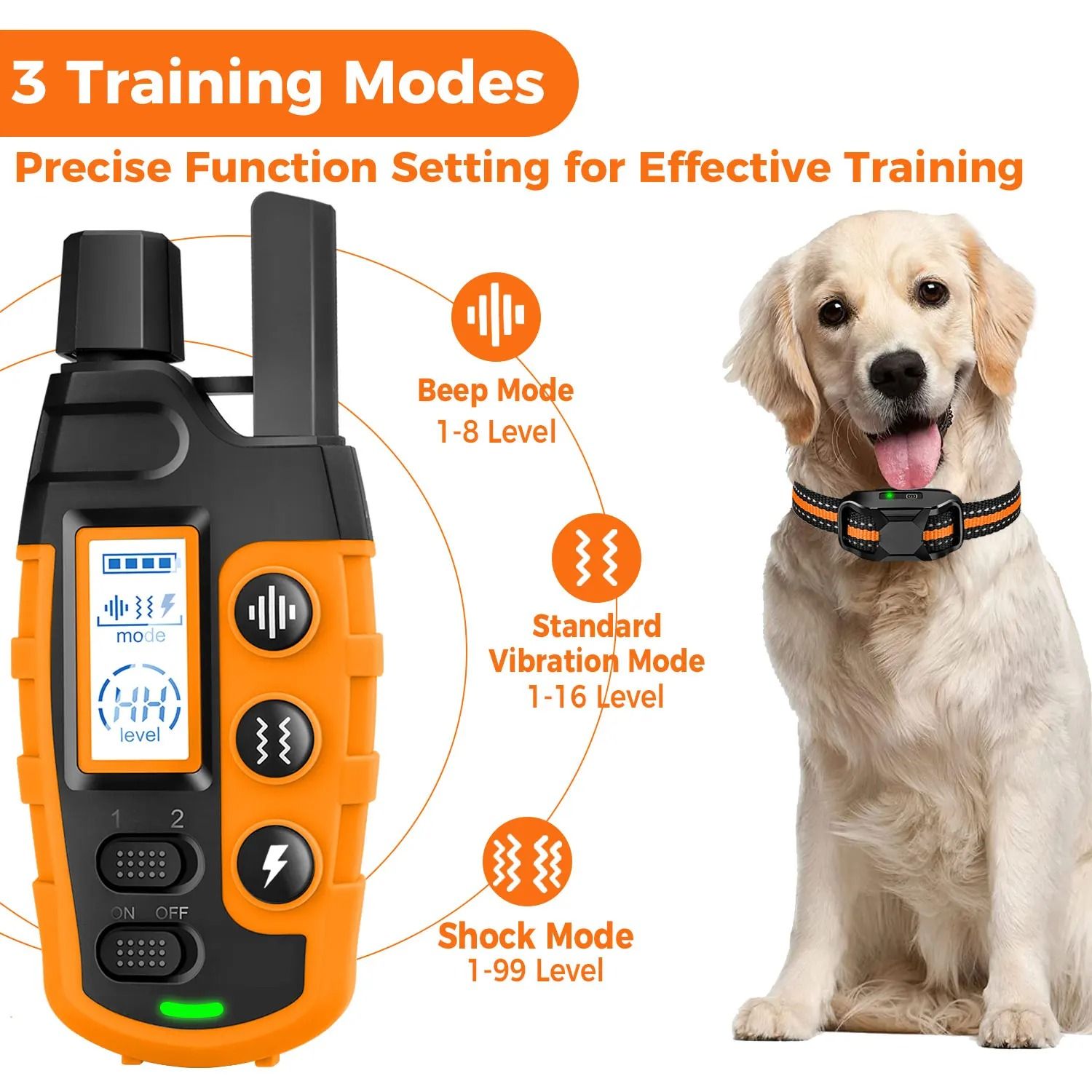 Remote Control Waterproof Dog Training Collar With Shock Vibration And Tone For Small Medium Large  1