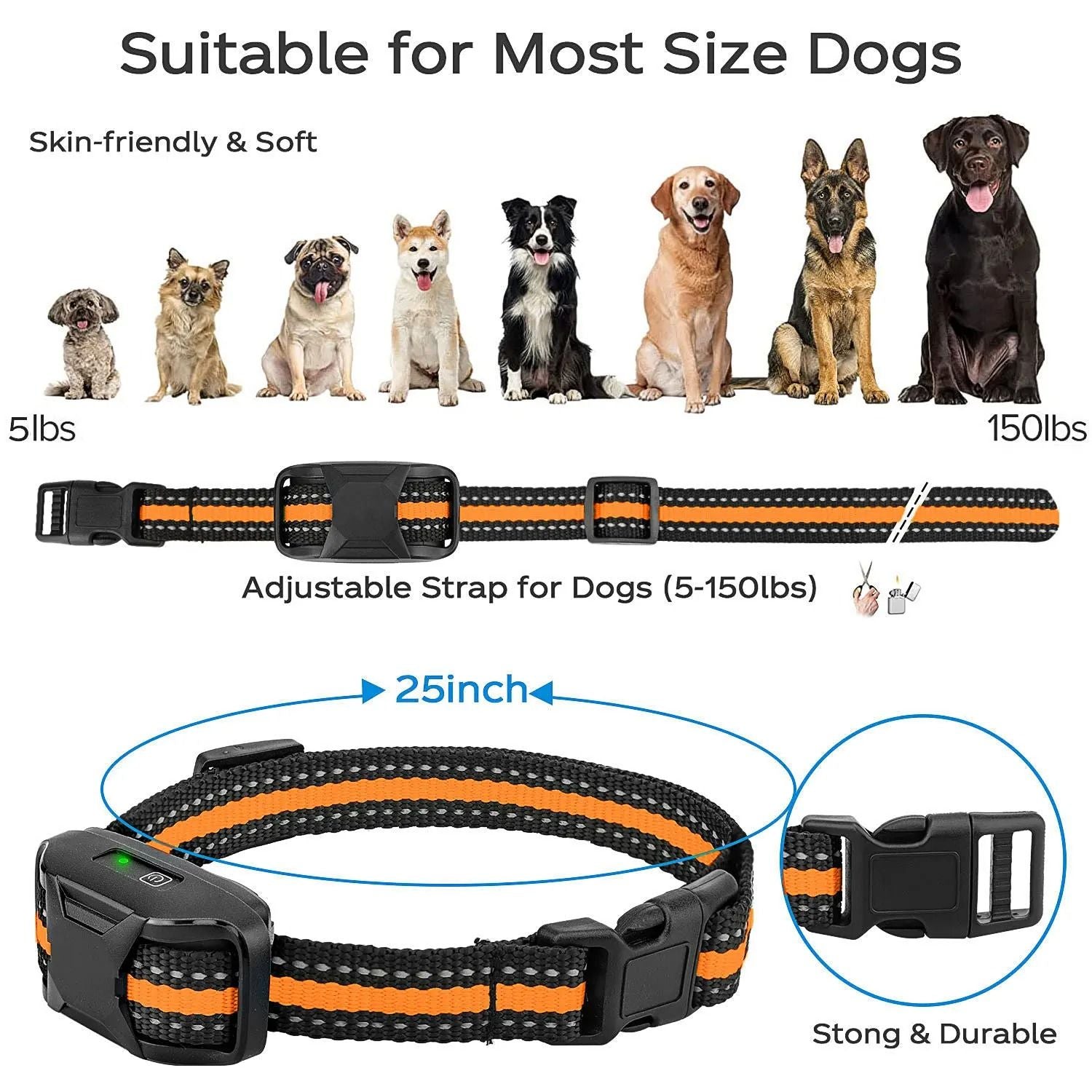 Remote Control Waterproof Dog Training Collar With Shock Vibration And Tone For Small Medium Large  3