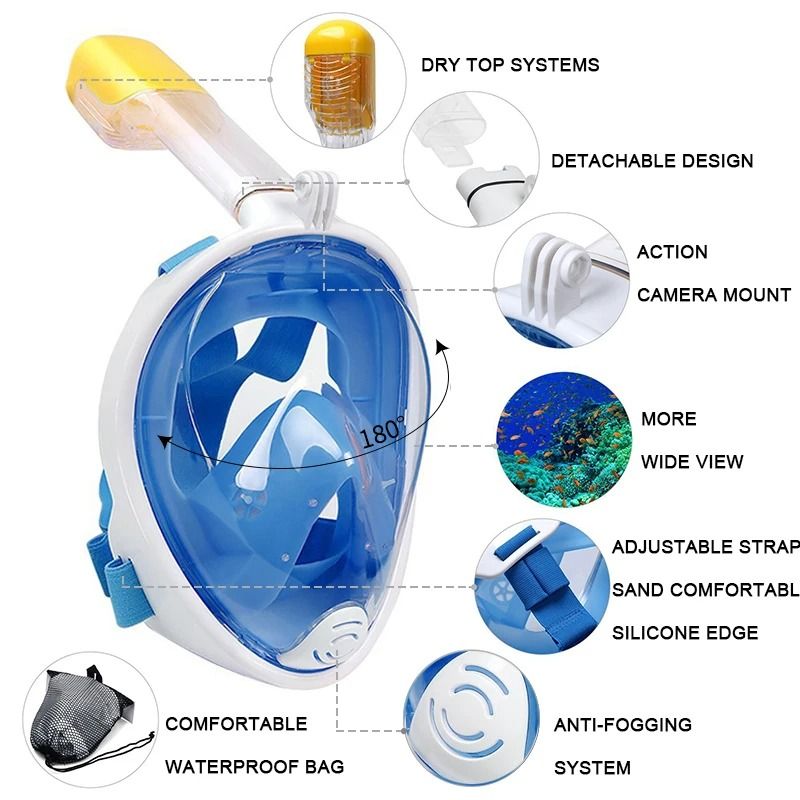 Full Face Snorkeling And Diving Mask With Anti Fog Design For Kids And Adults 2
