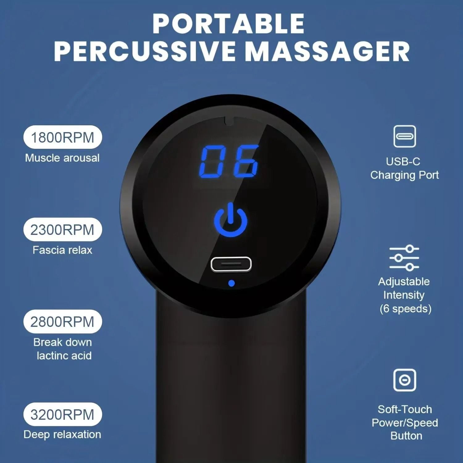 Portable Electric Massage Gun With LED Touch Screen And Replaceable Heads For Deep Muscle Relaxatio 3