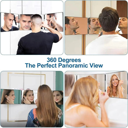 Black Portable 360 Degree Trifold Mirror With Adjustable Telescoping Hooks For Self Hair Cutting An 1