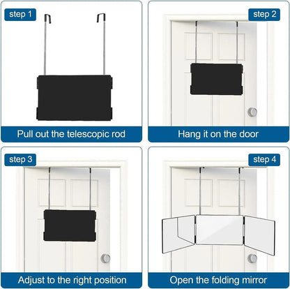 Black Portable 360 Degree Trifold Mirror With Adjustable Telescoping Hooks For Self Hair Cutting An 4