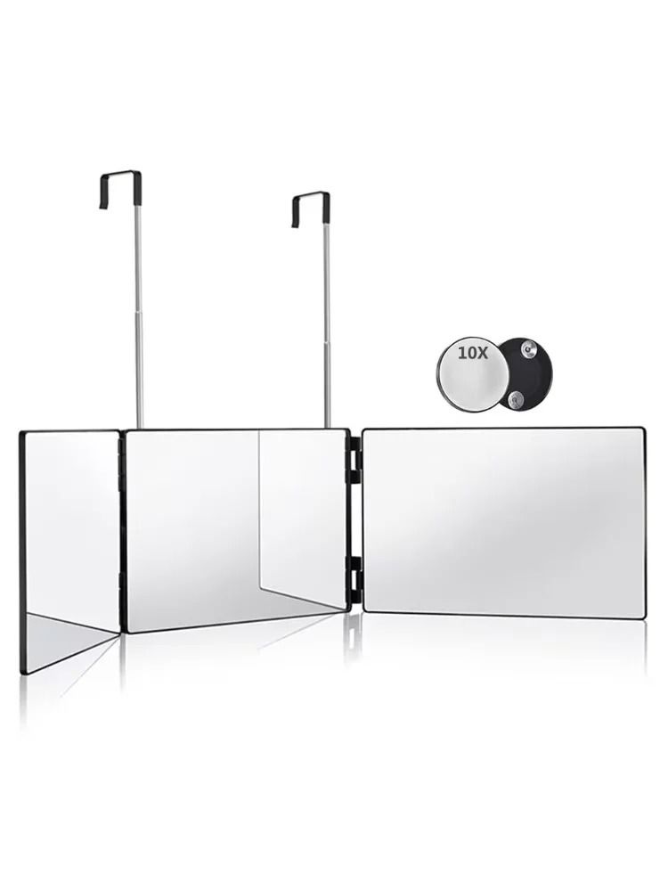 Black Portable 360 Degree Trifold Mirror With Adjustable Telescoping Hooks For Self Hair Cutting An 6