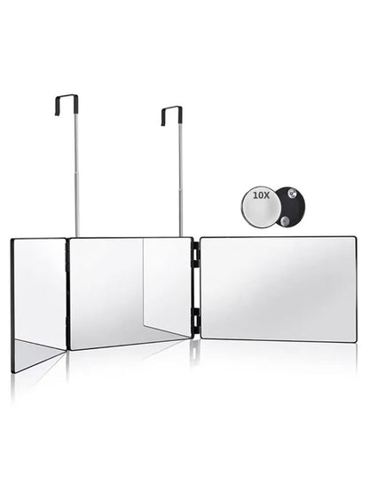 Black Portable 360 Degree Trifold Mirror With Adjustable Telescoping Hooks For Self Hair Cutting An 6