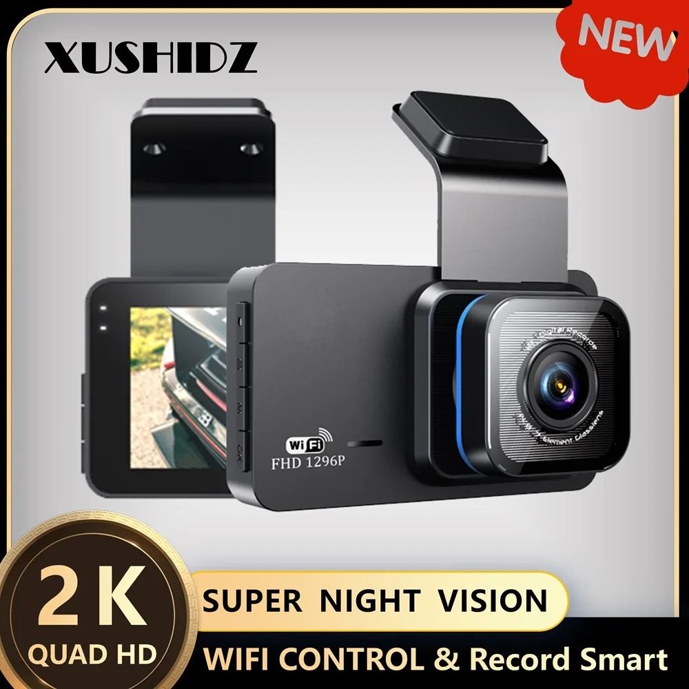 XUSHIDZ X02 2K WiFi Dash Cam with Dual Channel Recording Motion Detection and 24 Hour Parking Monitor