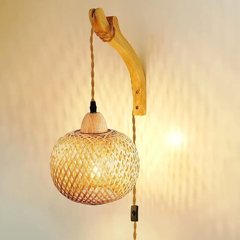 Bamboo Lantern Wall Lamp Natural Rattan Light Fixture 3