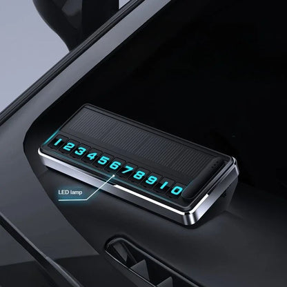 Solar LED Phone Number Plate Parking Card with Hidden Display for Car Dashboard and Temporary Stop Use