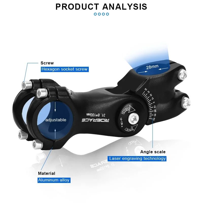 RIDERACE Adjustable Bicycle Stem For Road And Mountain Bikes In 85mm 100mm And 120mm Lengths 3