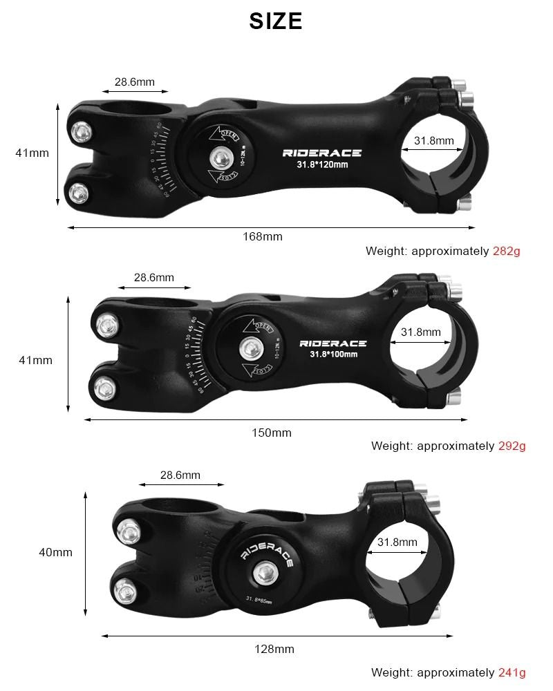 RIDERACE Adjustable Bicycle Stem For Road And Mountain Bikes In 85mm 100mm And 120mm Lengths 5