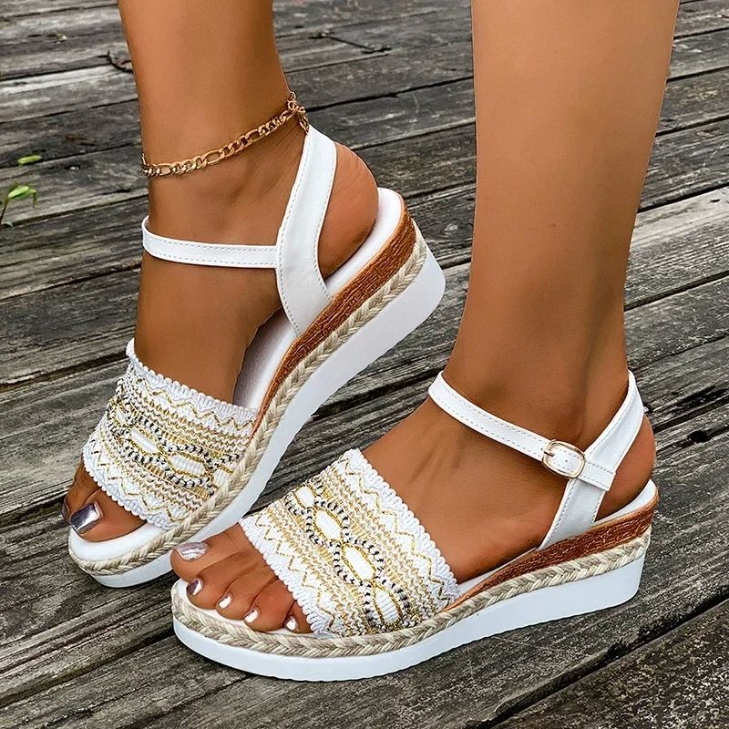 Bohemian Platform Wedge Sandals Lightweight Embroidered Summer Shoes