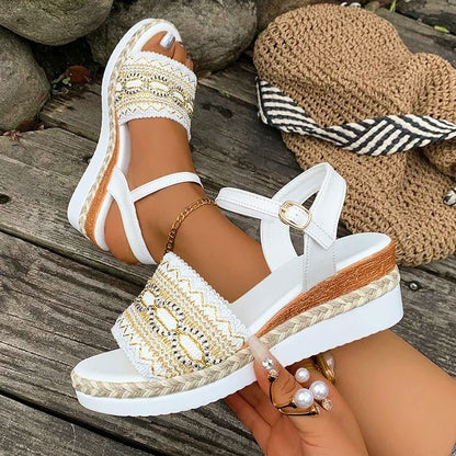 Bohemian Platform Wedge Sandals Lightweight Embroidered Summer Shoes 1