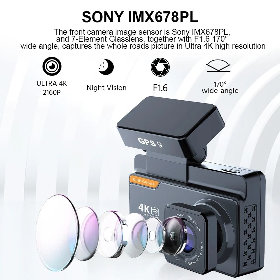 EACE 4K Dash Cam Mini Car DVR With GPS And WiFi Dual Lens Night Vision Front And Rear Camera System 2