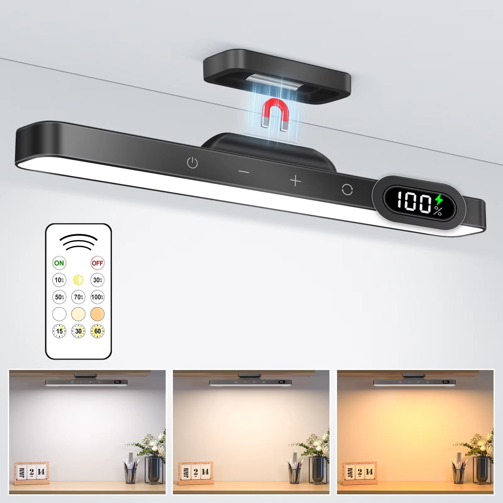 WILLED 3Color Dimmable LED Night Light  Rechargeable Under Cabinet  Makeup Desk Lamp With Touch Con