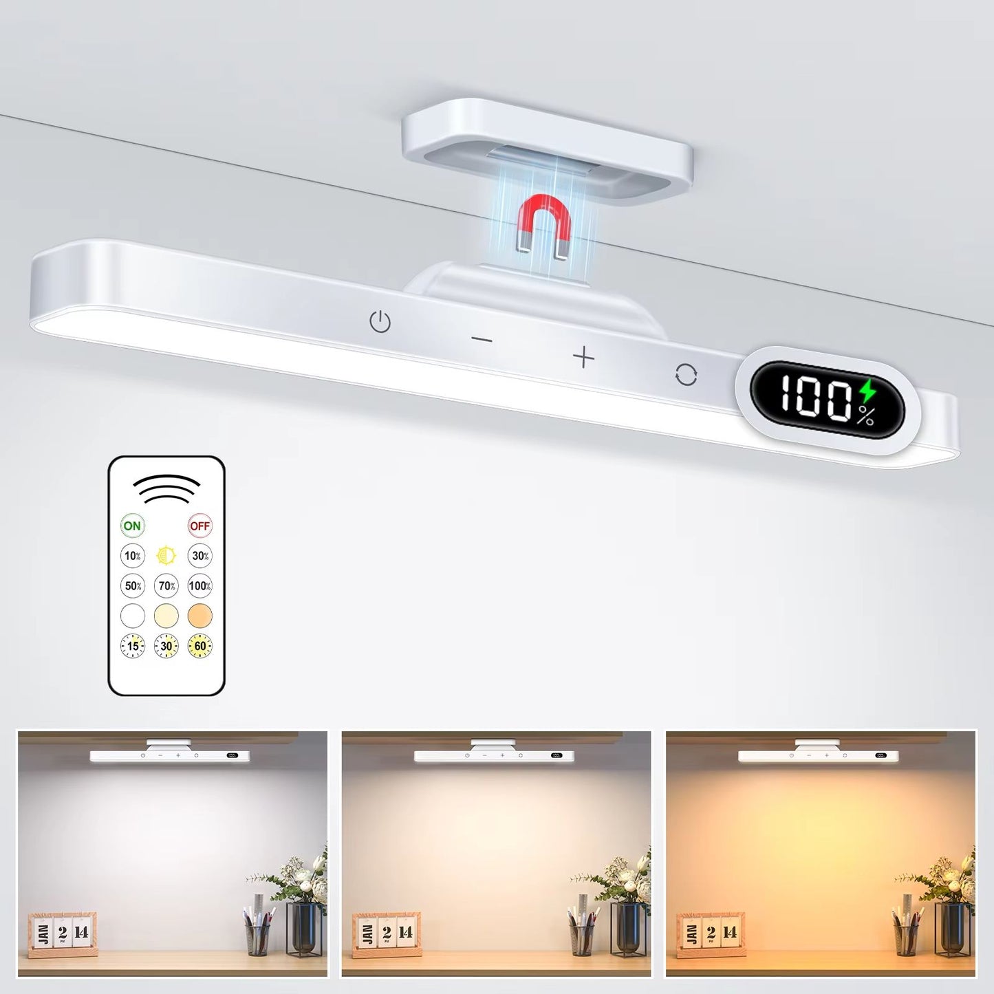 WILLED 3Color Dimmable LED Night Light  Rechargeable Under Cabinet  Makeup Desk Lamp With Touch Con