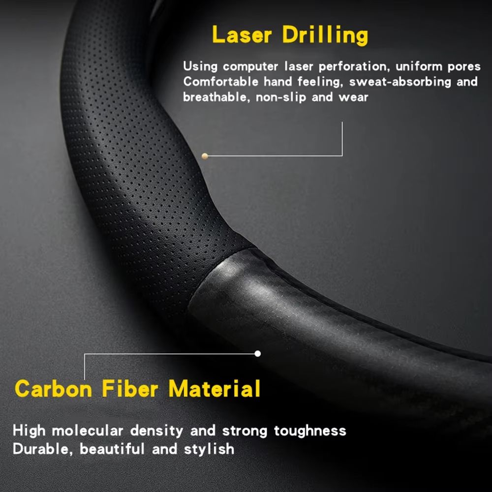 Universal Carbon Fiber Leather Steering Wheel Cover  AntiSlip 3D Design For Style  Comfort 2