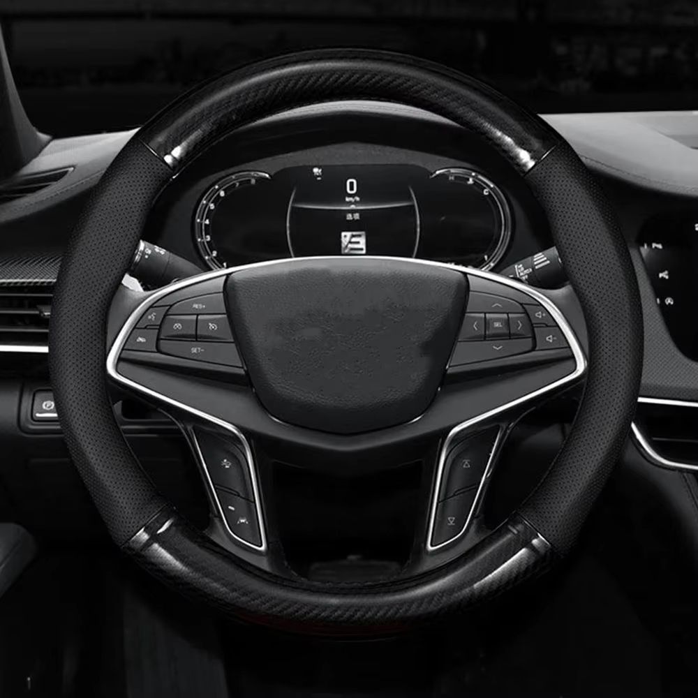 Universal Carbon Fiber Leather Steering Wheel Cover  AntiSlip 3D Design For Style  Comfort 3