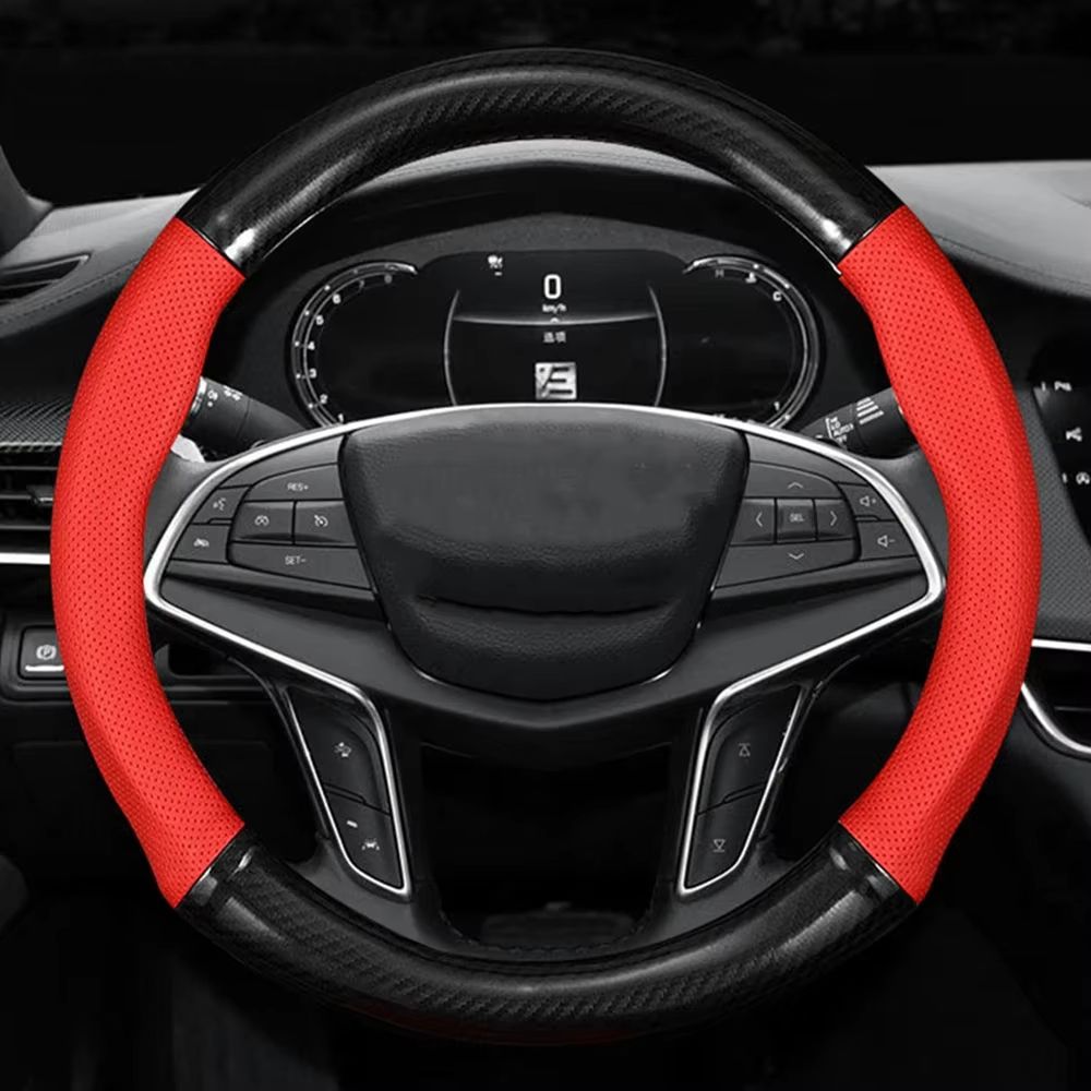 Universal Carbon Fiber Leather Steering Wheel Cover  AntiSlip 3D Design For Style  Comfort 4