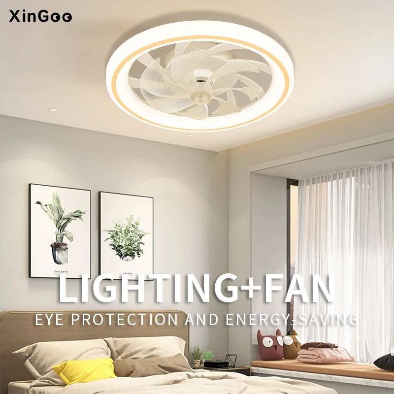 Smart Ceiling Fan Fans With Lights Remote Control Bedroom Decor Ventilator Lamp 48cm Air Invisible Blades Retractable Si