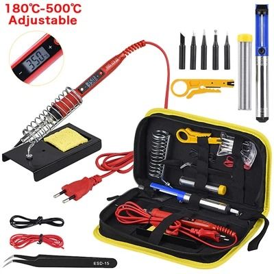 JCD Soldering Iron Kit Adjustable Temperature 220V 80W LCD Digital Display Welding Repair Tools Wit 10