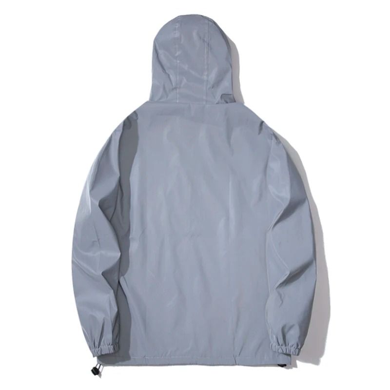 Night Reflective Jackets Double Fabric Windbreaker Hooded Jacket Men Hip Hop Dancer Waterproof Zipp