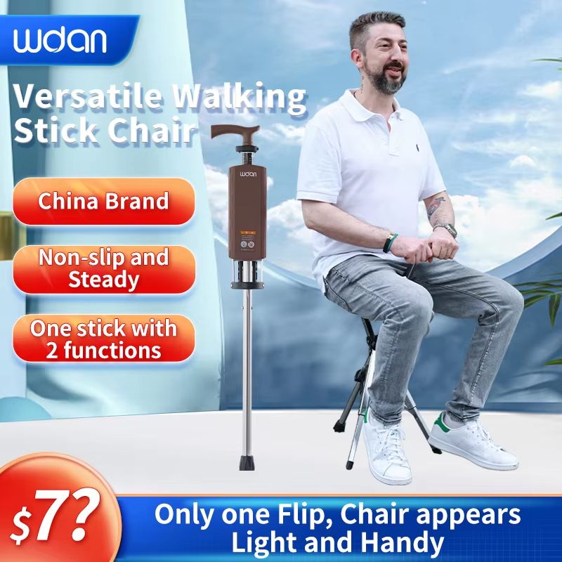 Wojan Folding Walking Cane with Seat – Lightweight Trekking Pole & Portable Hiking Chair Combo