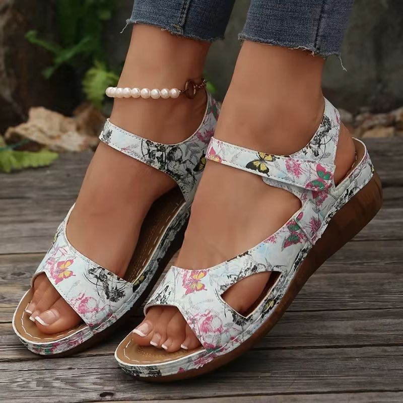 Vintage Print Wedge Sandals For Women  NonSlip Summer Platform Shoes With Ankle Strap 1
