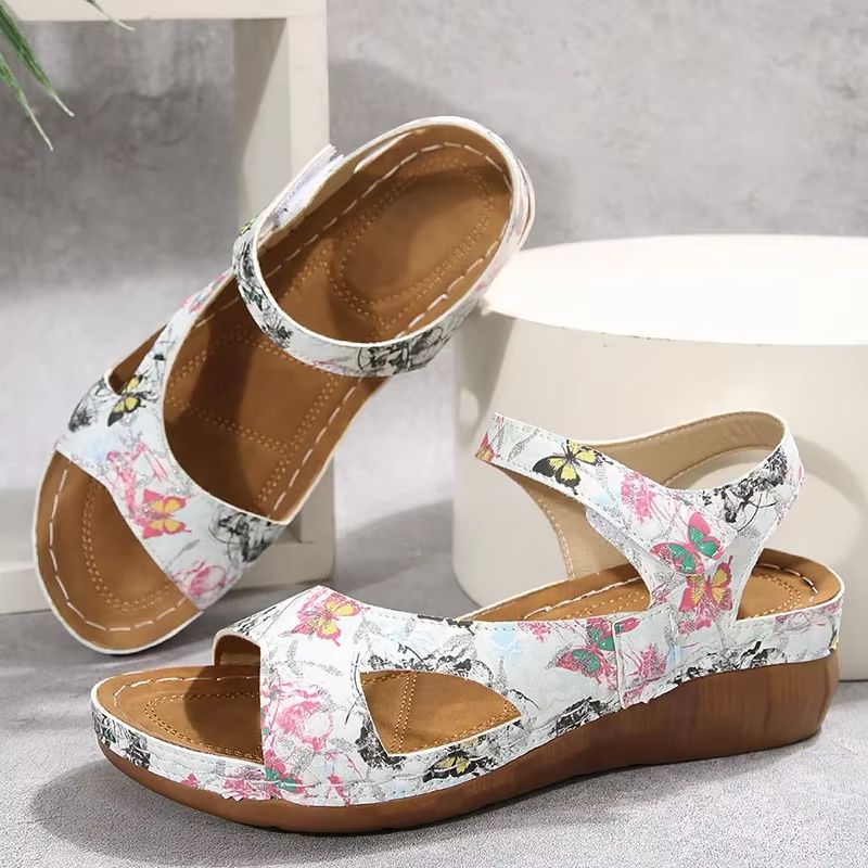 Vintage Print Wedge Sandals For Women  NonSlip Summer Platform Shoes With Ankle Strap 8