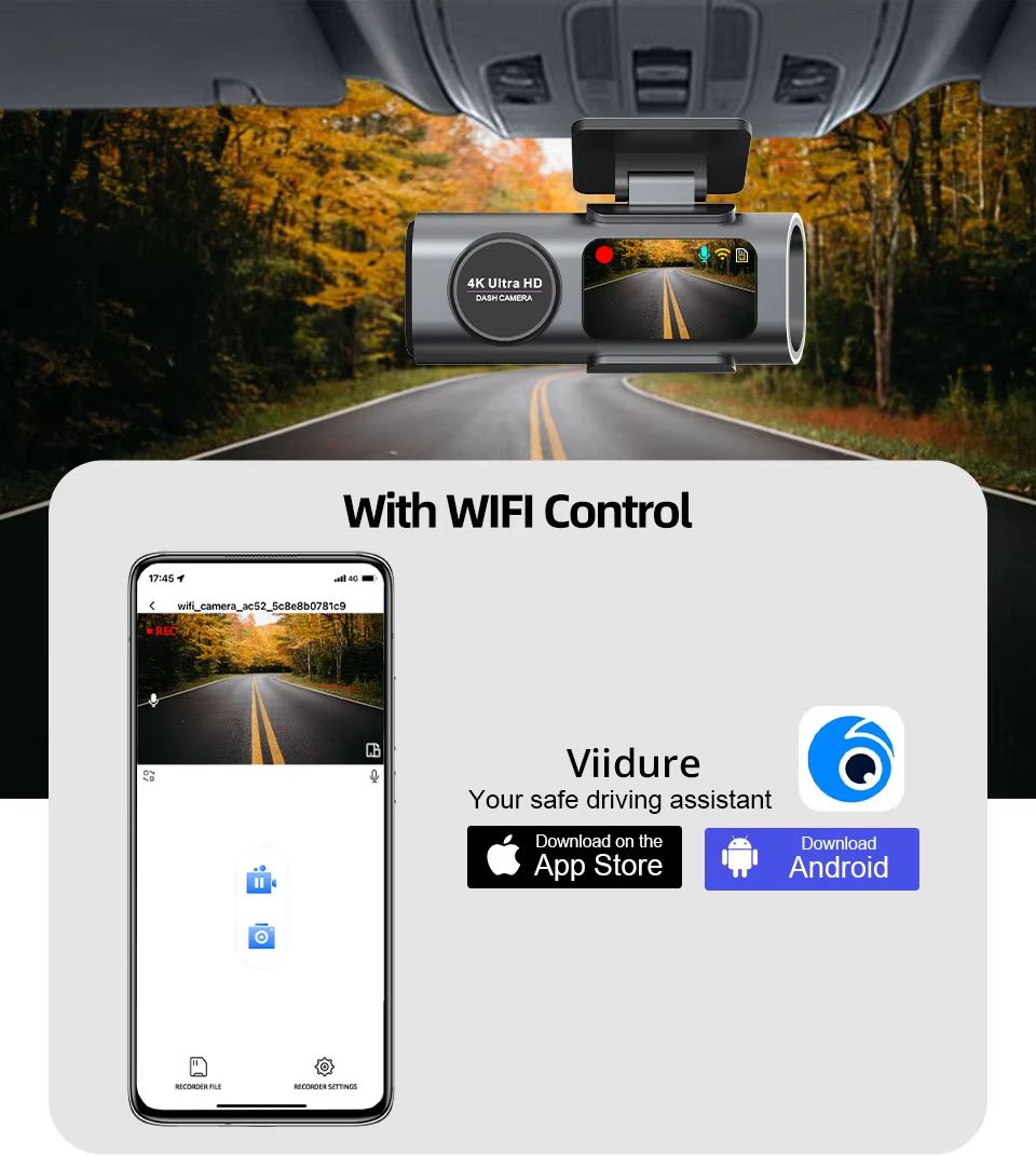 4K UHD Dash Cam With Night Vision  WiFi Car DVR With GPS  24H Parking Monitoring 4
