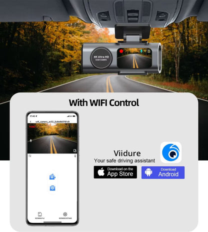 4K UHD Dash Cam With Night Vision  WiFi Car DVR With GPS  24H Parking Monitoring 4