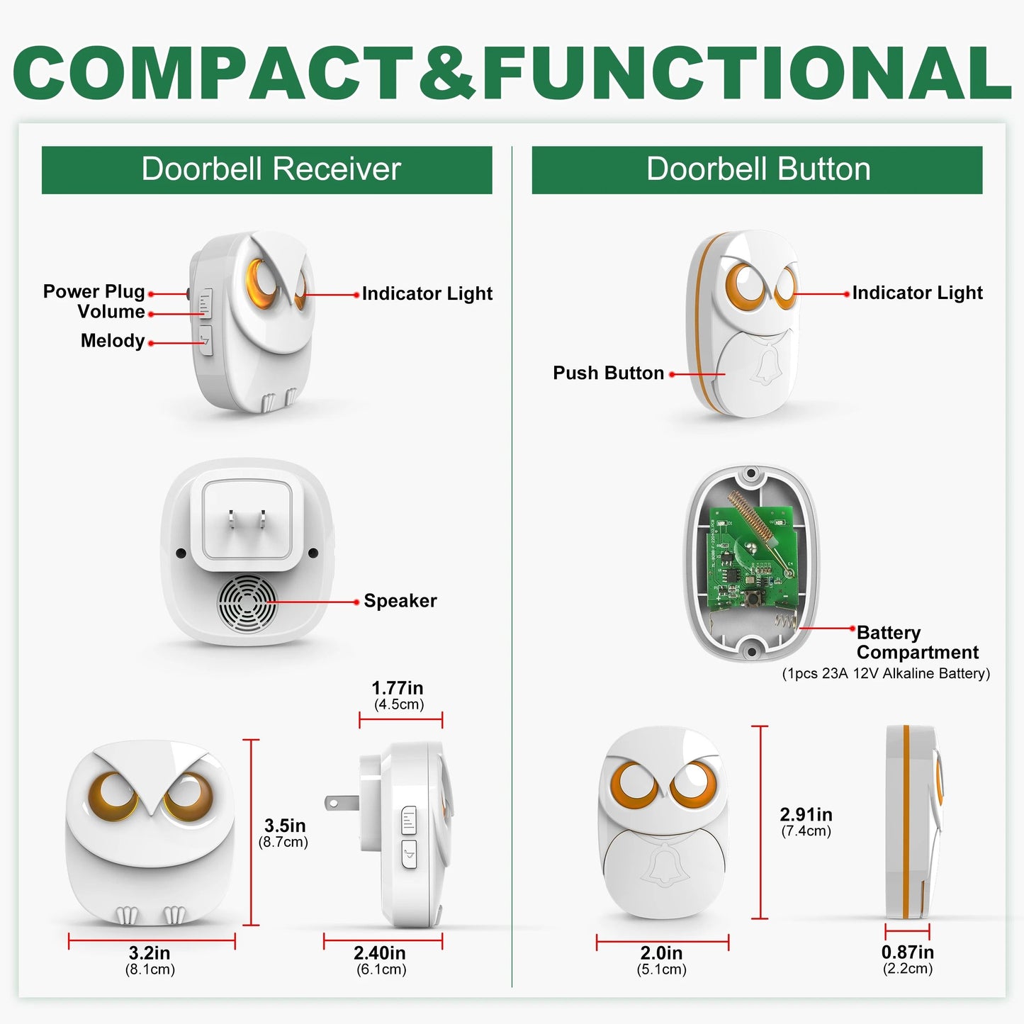 Wireless Doorbell Chime With Long Range Waterproof Outdoor Receiver 3
