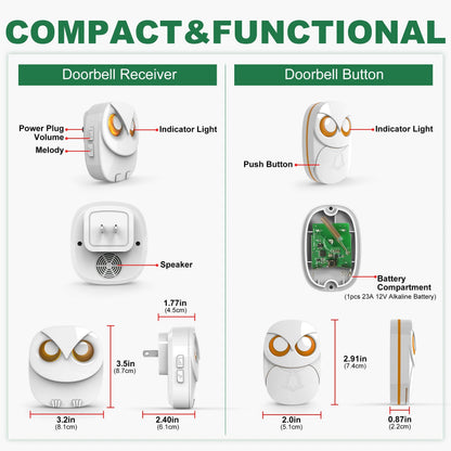 Wireless Doorbell Chime With Long Range Waterproof Outdoor Receiver 3