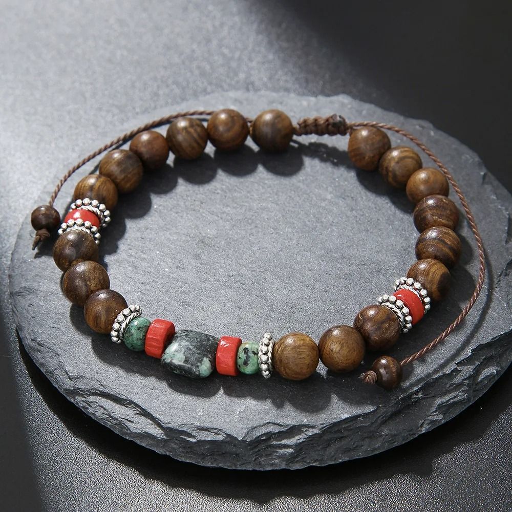 Vintage Beaded Bracelet For Men With Skull And Natural Stone Accents 5