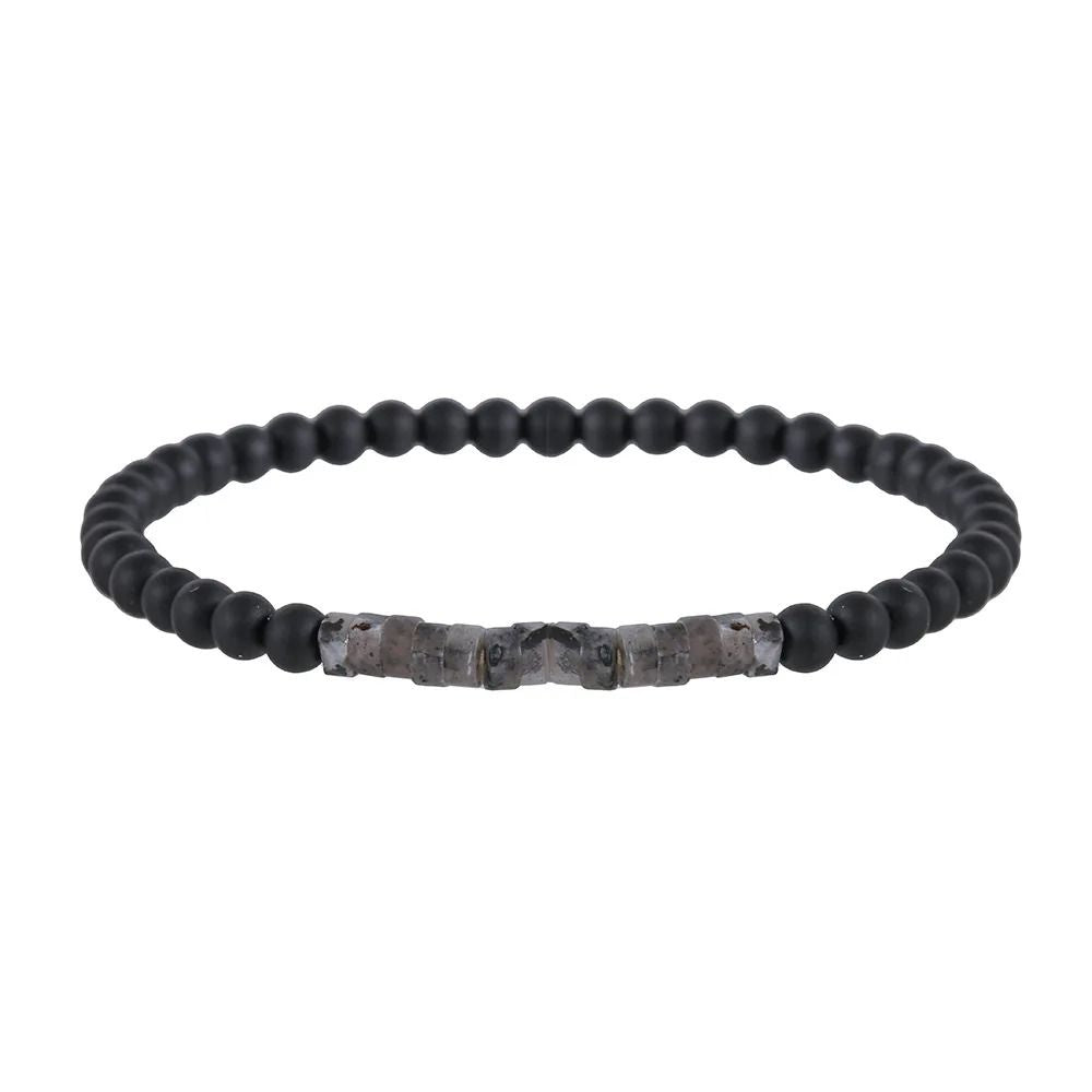 Vintage Beaded Bracelet For Men With Skull And Natural Stone Accents 20